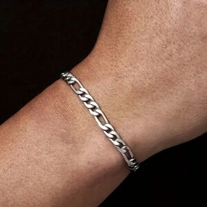NWT Stainless Steel Figaro Silver Chain Bracelet 6mm 20cm/7in Unisex
